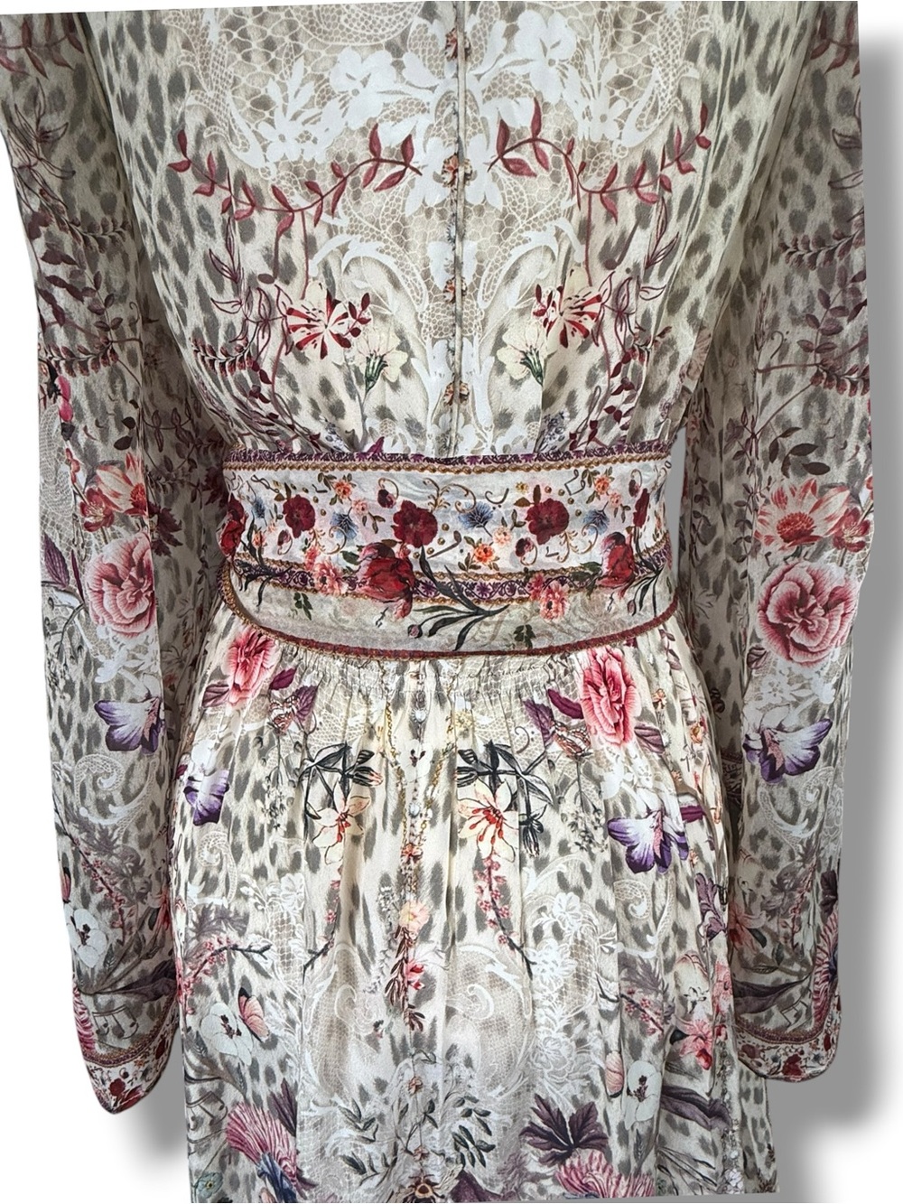 Camilla Silk Wrap Maxi‎ Dress Floral Butterfly Leopard Scarf Sash Embellished S - Picture 9 of 15